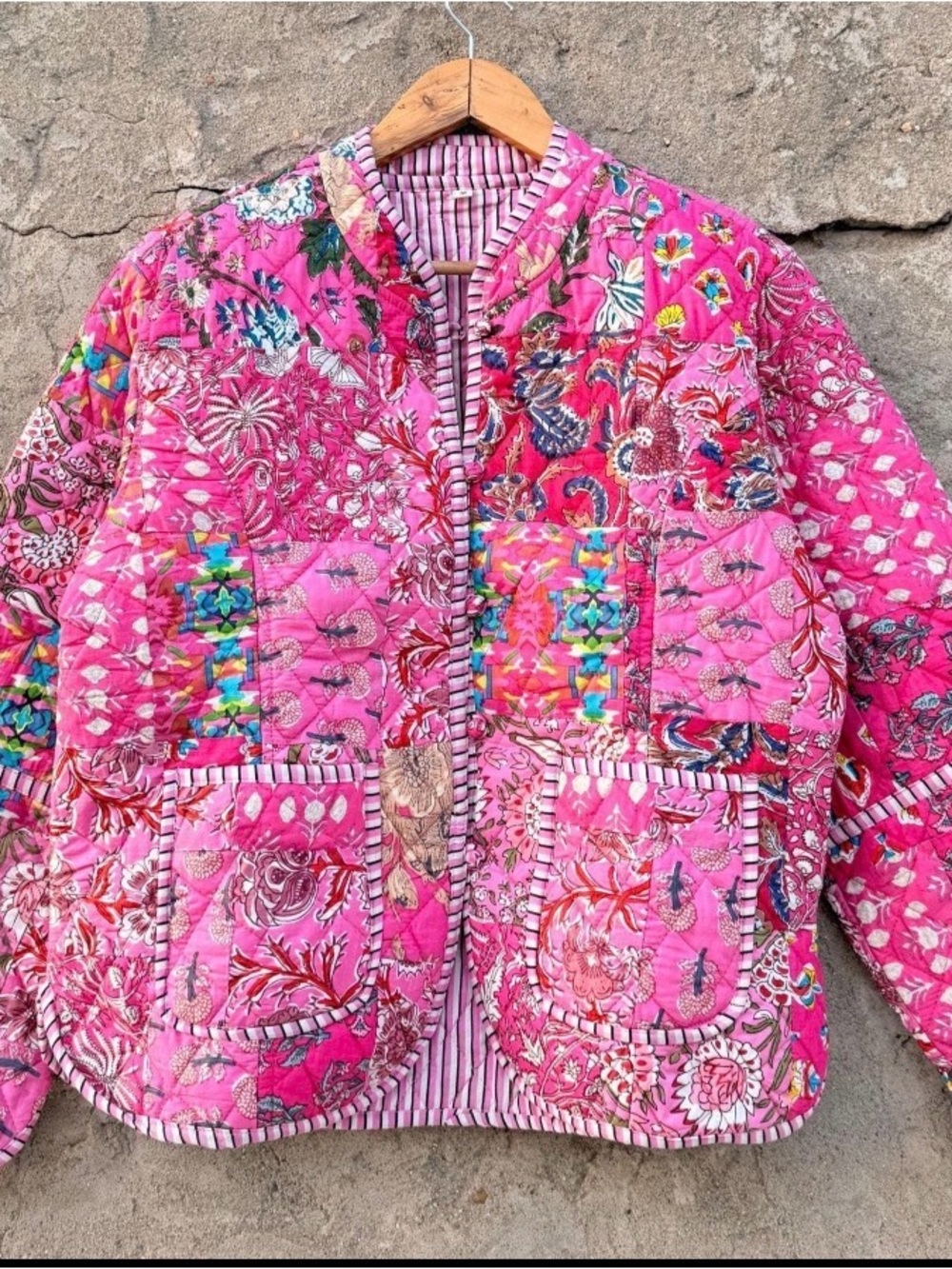 Hand Block Printed Quilted Cotton Reversible Jacket L